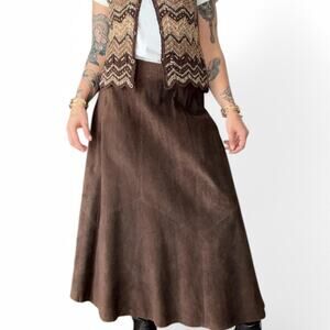 Vintage Brown leather boho maxi skirt - Pia Rucci